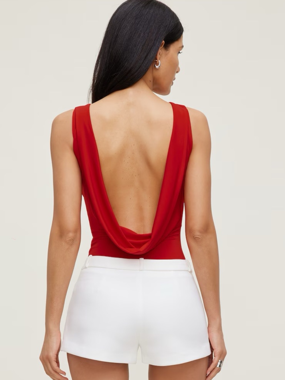 Dynamite Scarlet Draped Open-Back Bodysuit